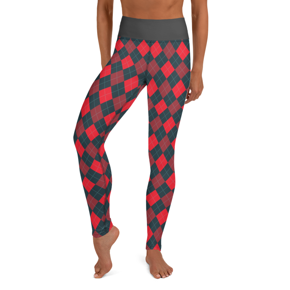 Red/Gray Argyle Yoga Leggings