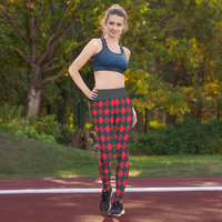Red/Gray Argyle Yoga Leggings