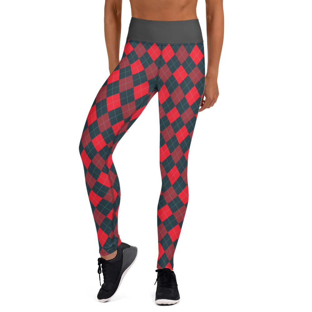 Red/Gray Argyle Yoga Leggings