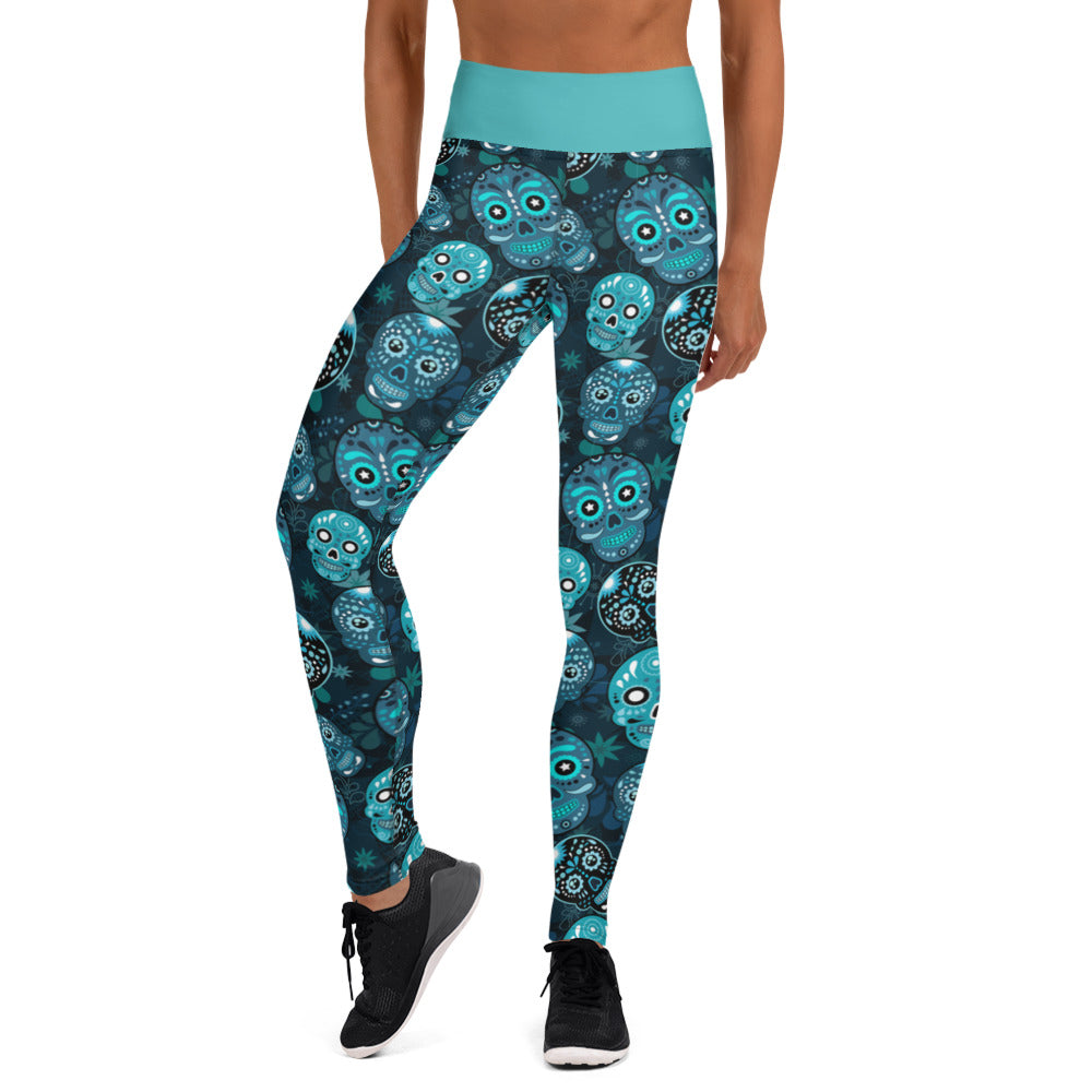Blue Sugar Skulls Yoga Leggings