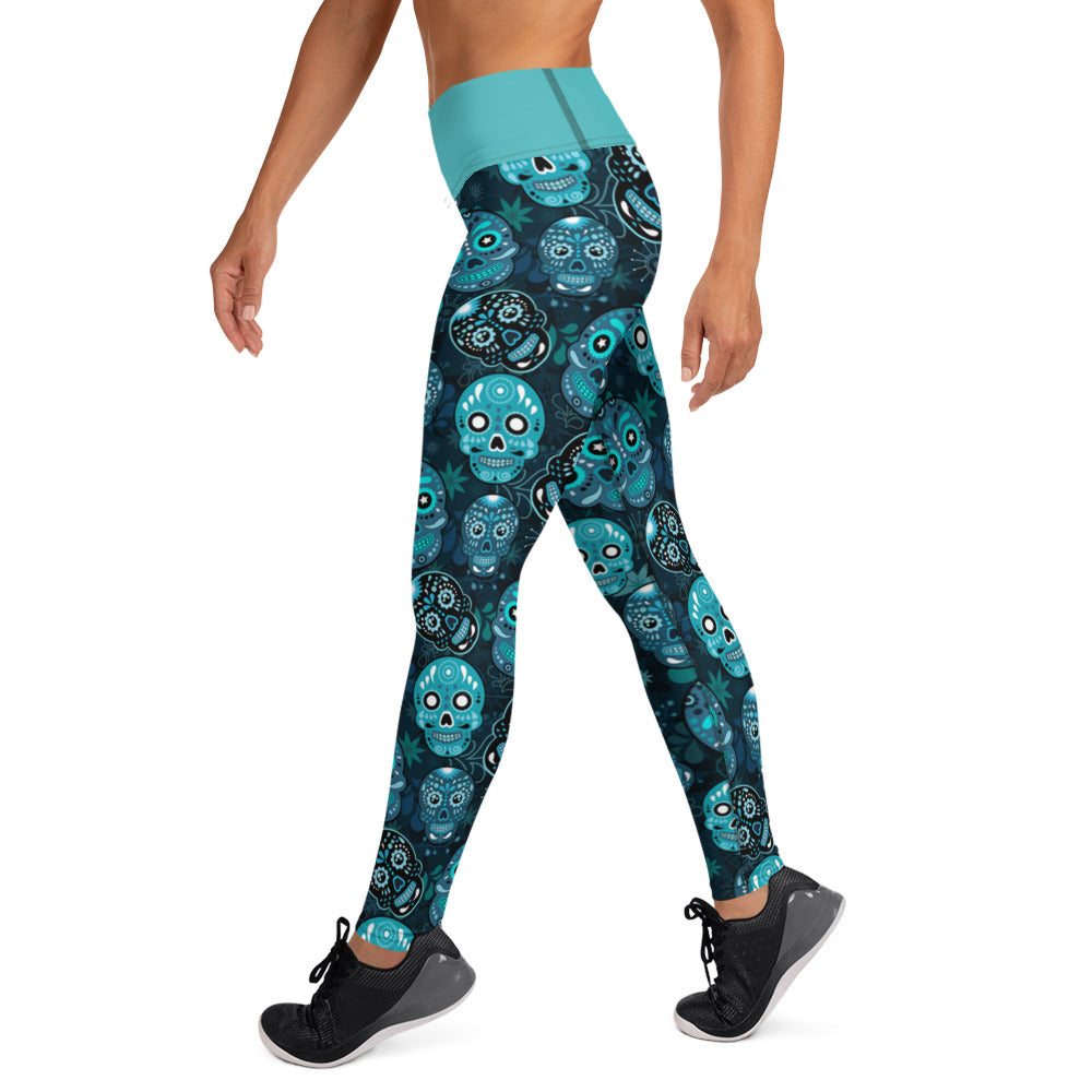 Blue Sugar Skulls Yoga Leggings