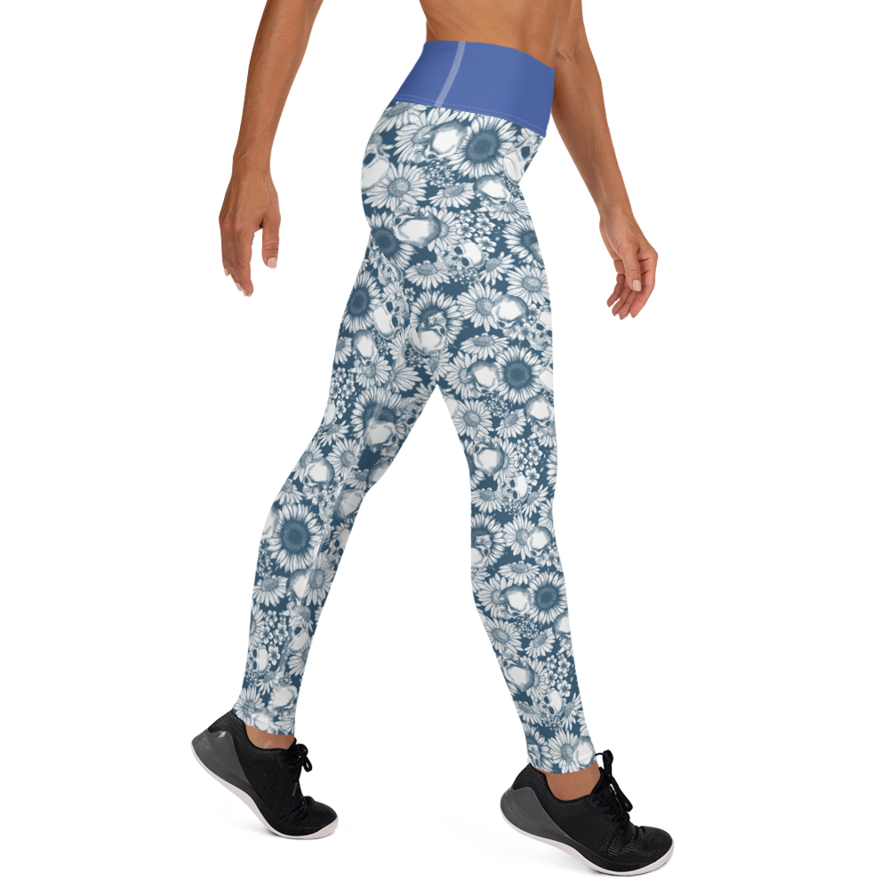 Skulls and Sunflowers Line-art Yoga Leggings