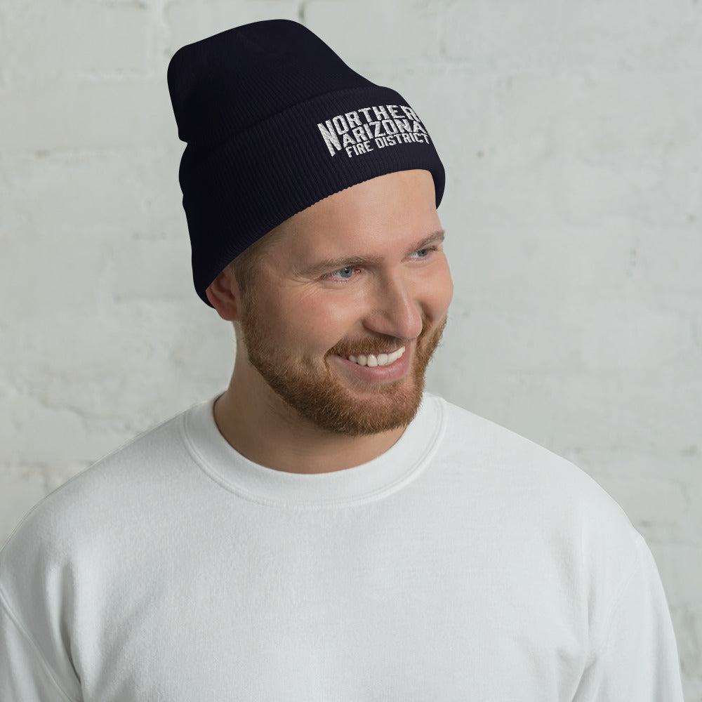 NAFD all-white Cuffed Beanie