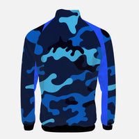 Blue Camo with blue accents - Stand Collar Zipper-up Hoodie