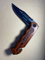 Laser engraved NLVFD locking knife