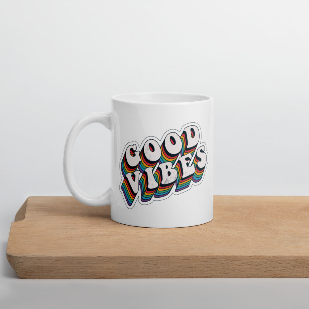 Good Vibes Retro - White glossy mug