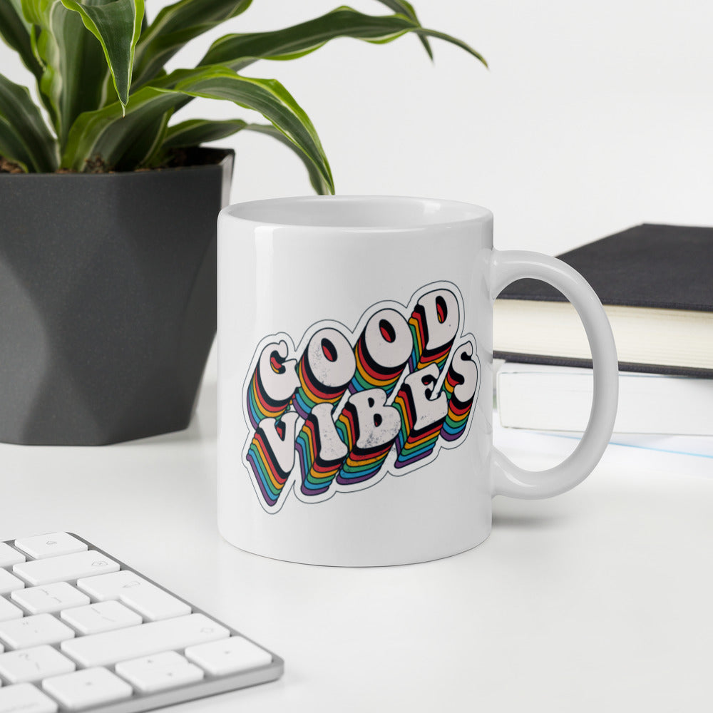 Good Vibes Retro - White glossy mug