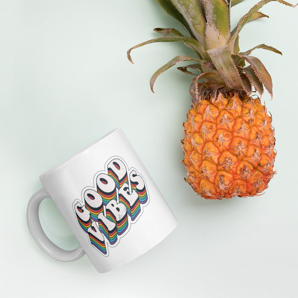 Good Vibes Retro - White glossy mug