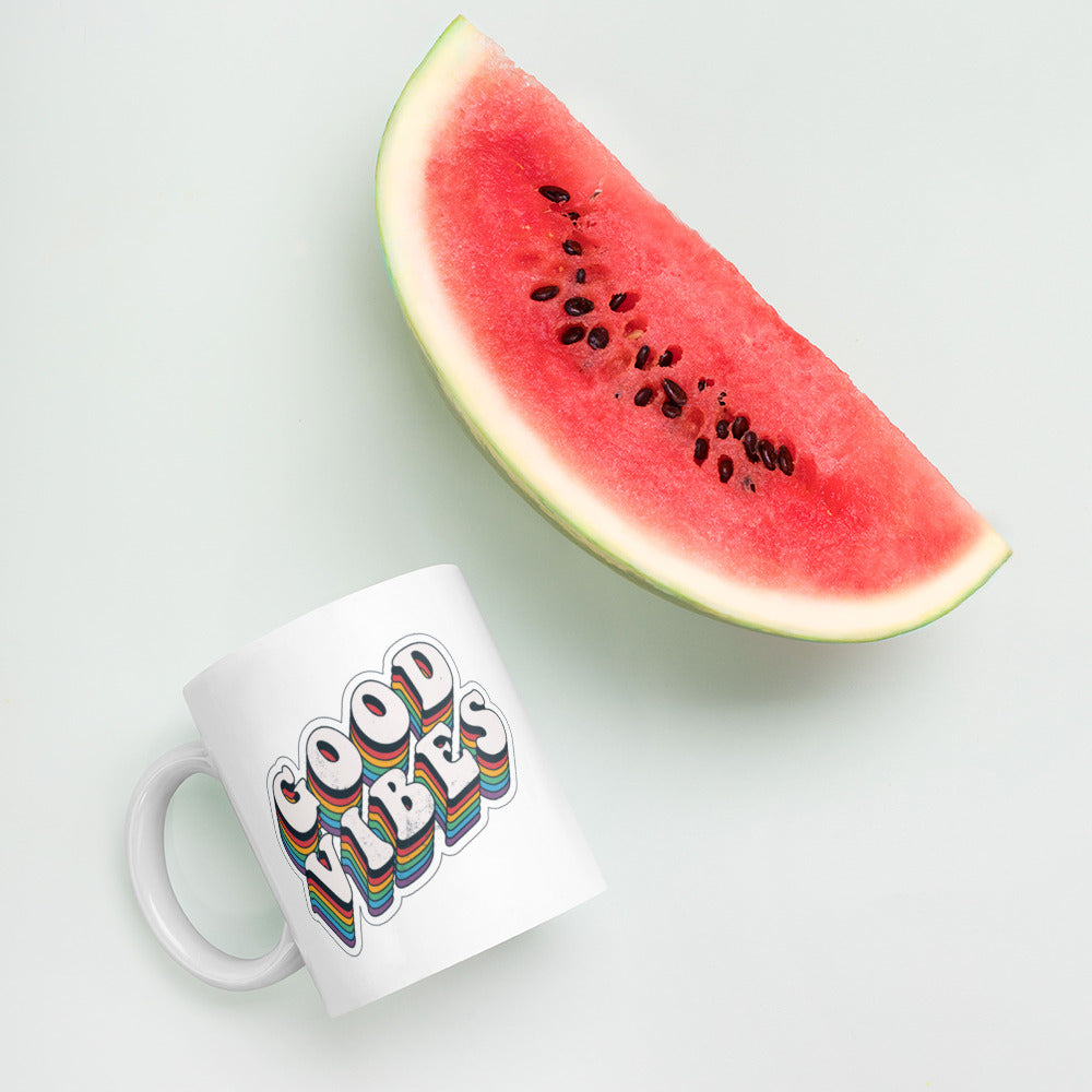 Good Vibes Retro - White glossy mug
