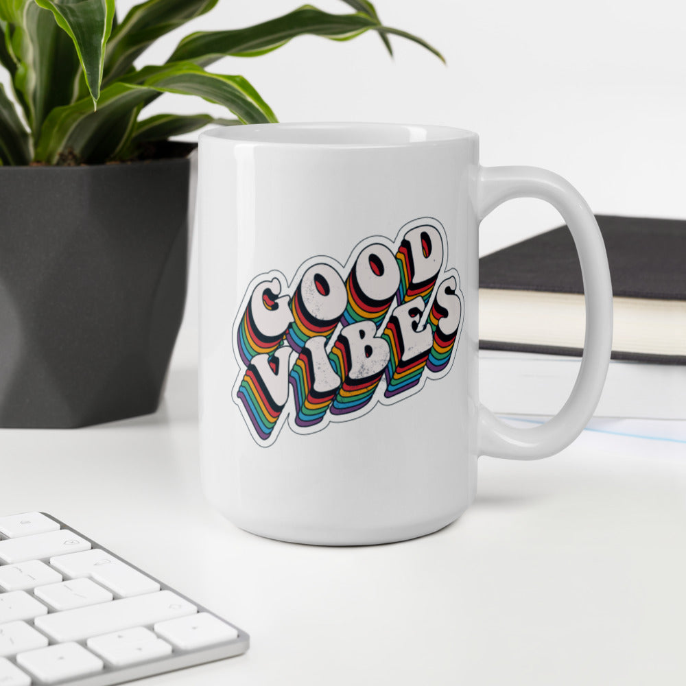 Good Vibes Retro - White glossy mug